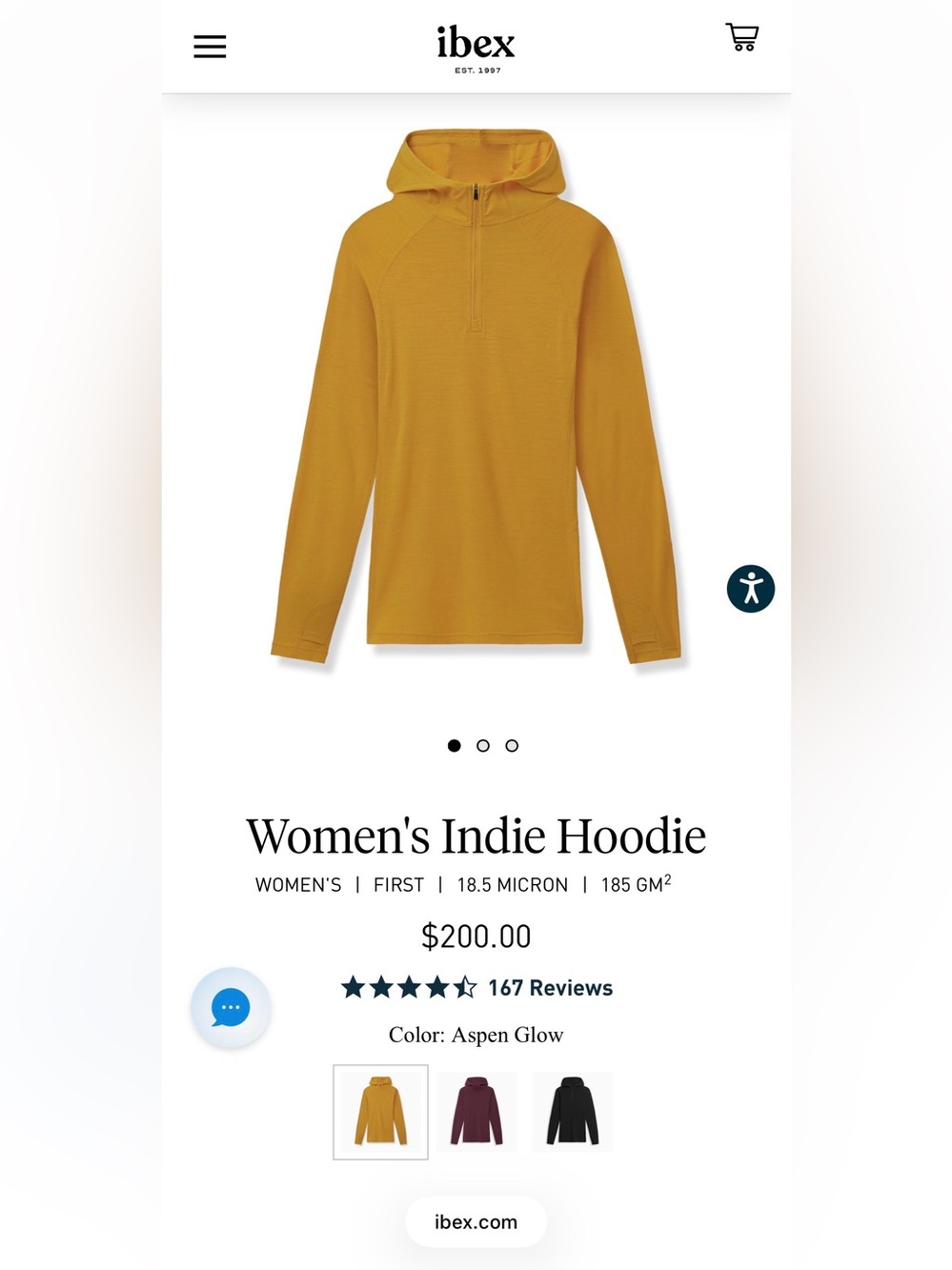 ibex Yellow Indie Half-Zip Lightweight Pullover Hoodie size M